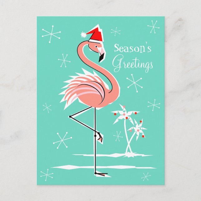 Christmas Flamingo Season's Greetings postcard (Front)