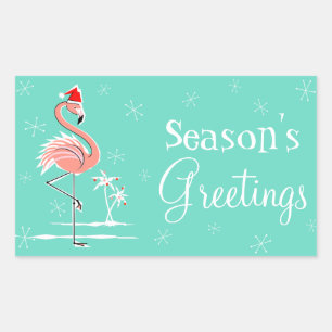 Christmas Flamingo Season's Greetings rectangle Sticker
