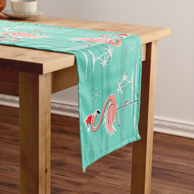 Christmas Flamingo Stripe 14 x 72 table runner (In Situ)