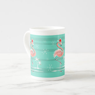 Christmas Flamingo Stripe bone china mug