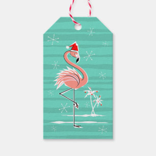Christmas Flamingo Stripe gift tags aqua back