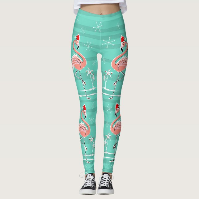 Christmas Flamingo Stripe leggings (Front)