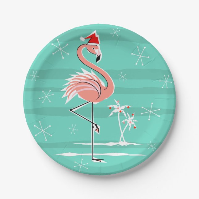 Christmas Flamingo Stripe paper plate (Front)