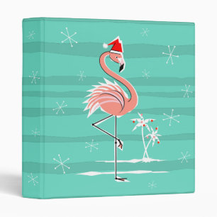 Christmas Flamingo Stripe ring binder