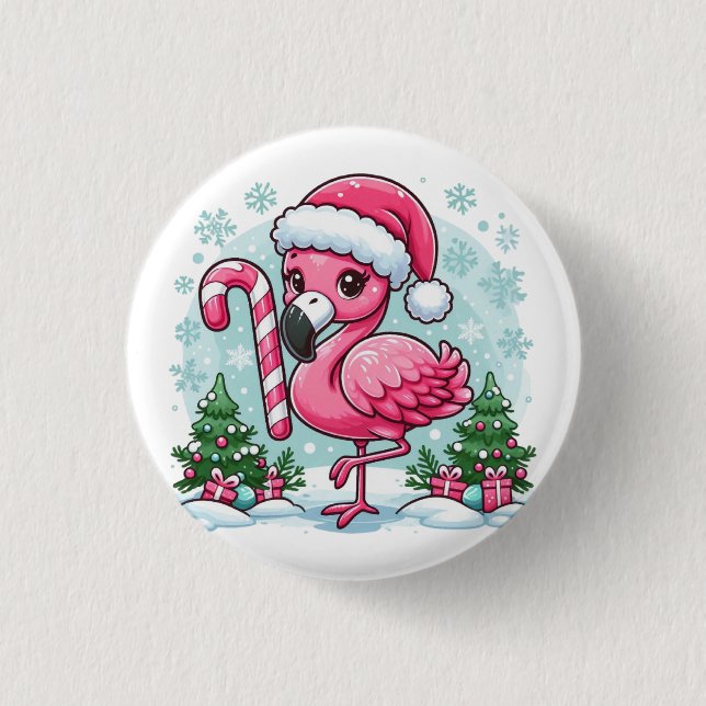 Christmas Flamingo Sublimation Clipart  1 Inch Round Button (Front)
