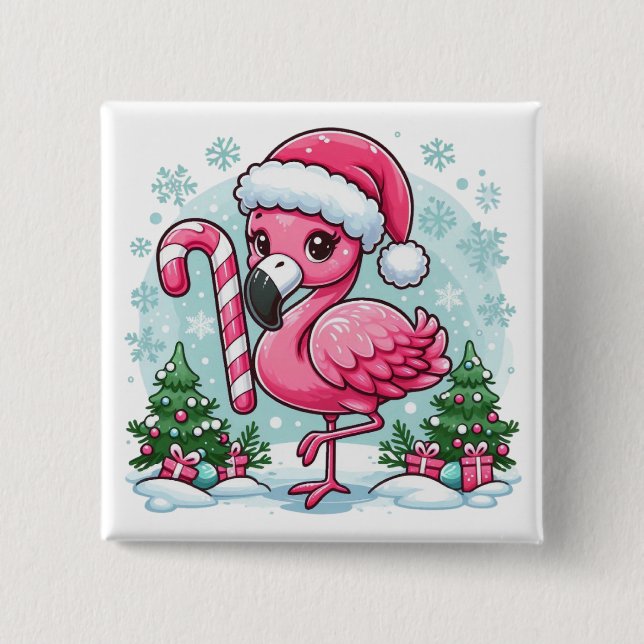 Christmas Flamingo Sublimation Clipart  2 Inch Square Button (Front)