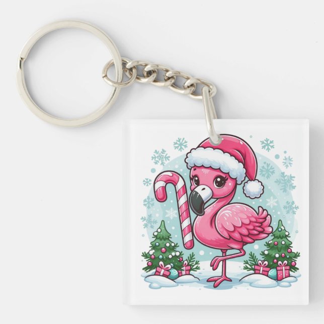 Christmas Flamingo Sublimation Clipart  Keychain (Front)