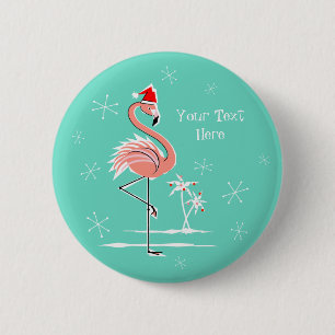 Christmas Flamingo Text button round