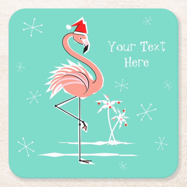 Christmas Flamingo Text coaster square (Front)