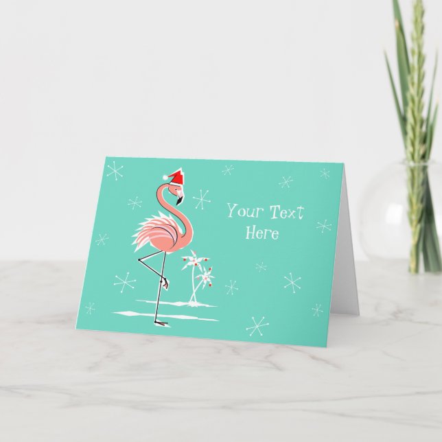 Christmas Flamingo Text horizontal Holiday Card (Front)