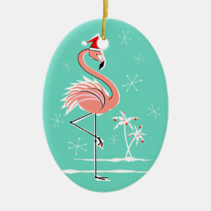 Christmas Flamingo Text ornament oval
