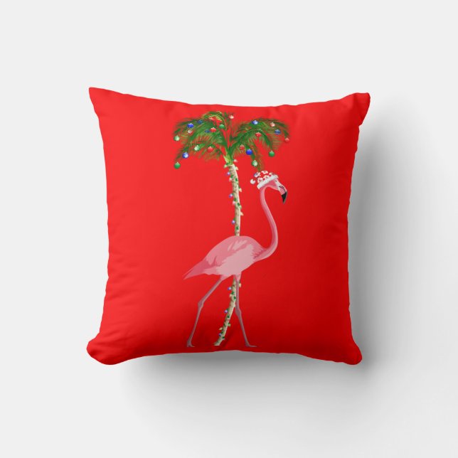 Christmas Flamingo Throw Pillow (Front)