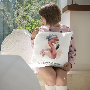 Christmas Flamingo Throw Pillow
