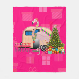 christmas flamingo trailer fleece blanket