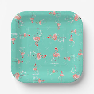 Christmas Flamingo Twist square Paper Plate