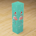 Christmas Flamingo wine gift box<br><div class="desc">Stylish design with a retro touch featuring a festive pink flamingos wearing red Santa hats, stars and palm trees decorated with baubles set against an aqua background. A customizable design for you to personalise with your own text, images and ideas. An original digital art image created by Quirky Chic.</div>