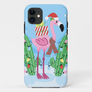 Christmas Flamingo with Cactus iPhone 11 Case