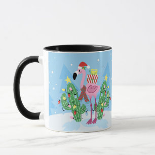 Christmas Flamingo with Cactus Mug
