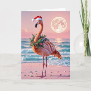 Christmas Flamingo With Holiday Wreath Card