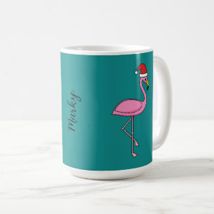 Christmas Flamingo with Santa Hat   Add Name Coffee Mug