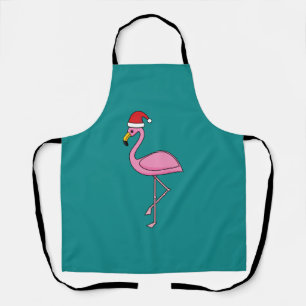 Christmas Flamingo with Santa Hat Apron