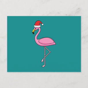 Christmas Flamingo with Santa Hat Holiday Postcard