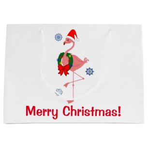 Christmas Flamingo with Santa Hat Large Gift Bag