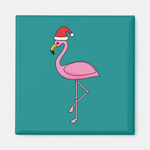 Christmas Flamingo with Santa Hat Magnet