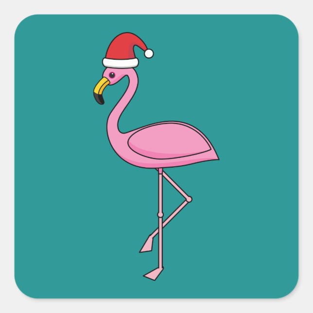 Christmas Flamingo with Santa Hat Square Sticker (Front)
