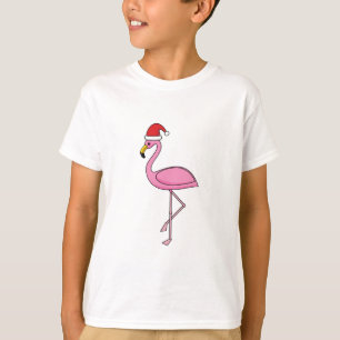 Christmas Flamingo with Santa Hat T-Shirt