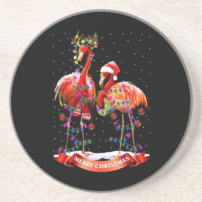 Christmas Flamingos Classic Coaster (Front)