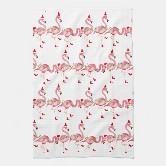 Christmas flamingos kitchen towel (Vertical)