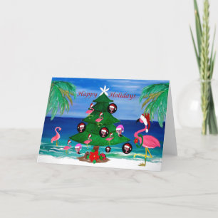 Christmas flamingos trim a tree Holiday greeting. Thank You Card