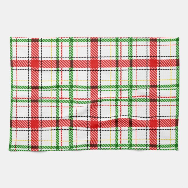 Christmas Flannel Plaid Tartan Design - White  Kitchen Towel (Horizontal)