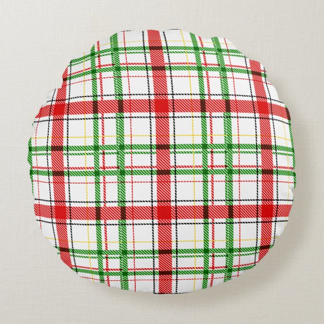 Christmas Flannel Plaid Tartan Design - White  Round Pillow (Front)