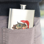 Christmas Flask Gift Baby Owl with Gifts<br><div class="desc">Cute Baby Owl In Christmas Hat and Gift - Cartoon Bird Painting Funny Collection - Choose / Add Your Unique Text / Name / Colour - Make Your Special Gift - Resize and move or remove / add elements - image / text with customization tool. Painting and Design by MIGNED....</div>