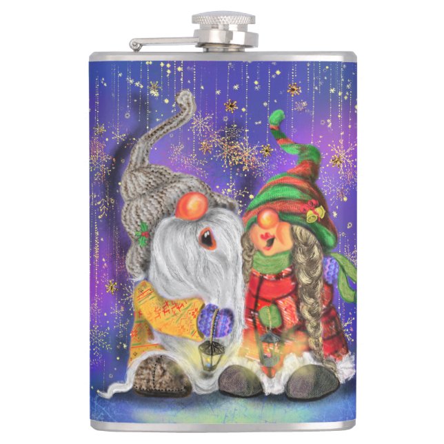 Christmas Flask Gift Couple Gnomes Singing (Front)