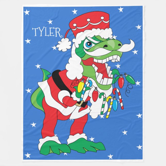 Christmas Fleece Blanket/Large TySantaSaurus Rex (Front)