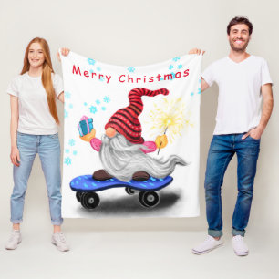 Christmas Fleece Blanket Skater Gnome with Gifts