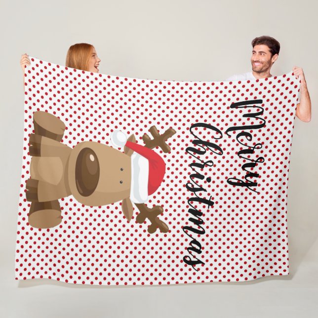 Christmas Fleece Throw Reindeer Polka Dot Polkadot (In Situ)