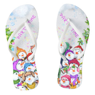 Christmas Flip Flops Happy Snowmans Party