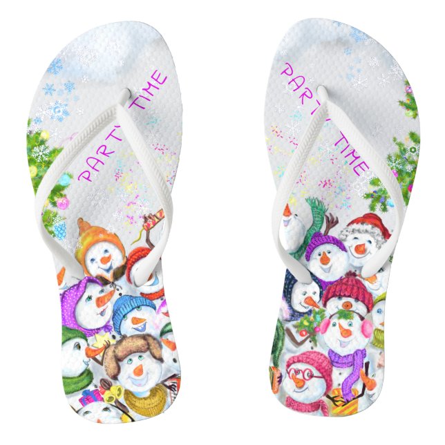 Christmas Flip Flops Happy Snowmans Party (Footbed)
