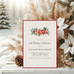 Christmas Floral 90th Birthday Elegant Winter Invitation