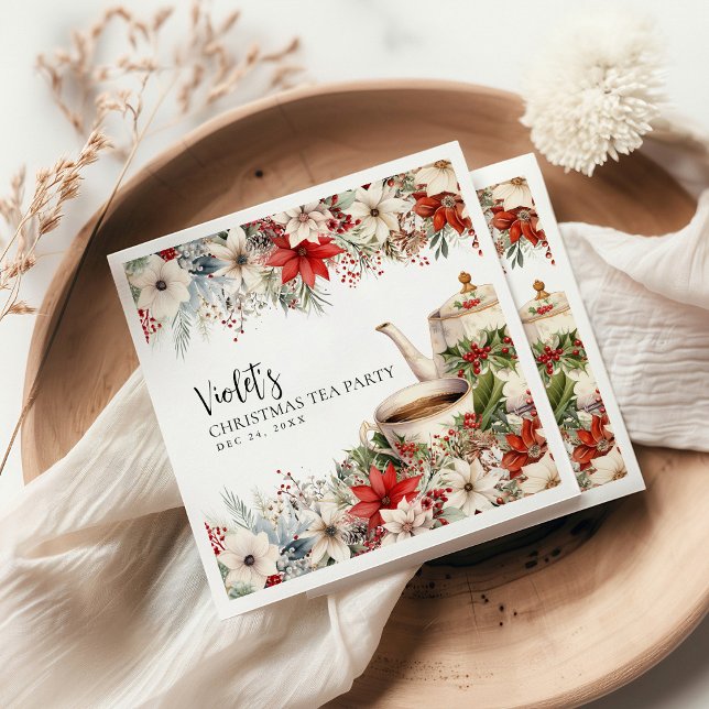 Christmas Floral Afternoon Tea Holiday Party Napkin (Creator Uploaded)