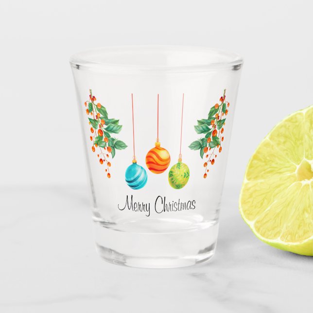 Christmas Floral And Ornaments Shot Glass (Front)