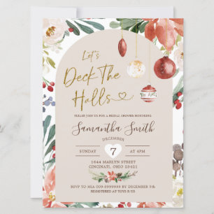 Christmas Floral Arch Deck The Halls Bridal Shower Invitation