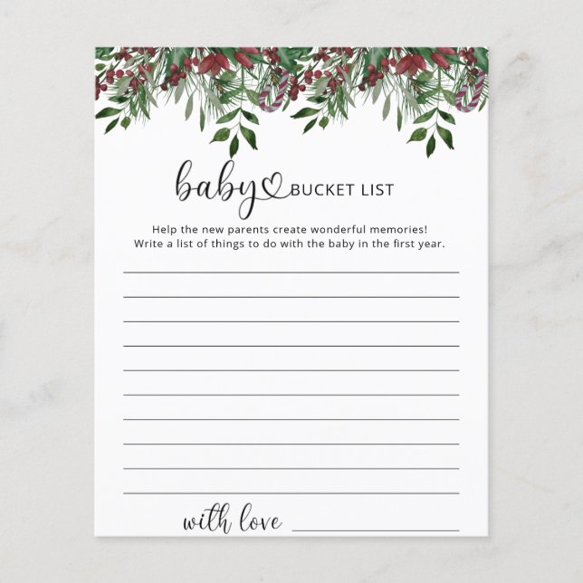 Christmas floral baby bucket list game (Front)