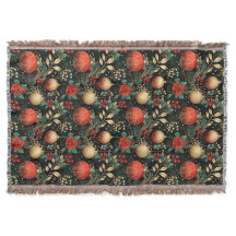 Christmas Floral Berry Gold Red Ornament  