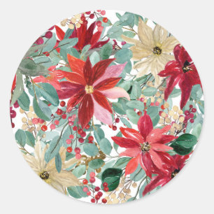 Christmas Floral Bird Art Classic Round Sticker