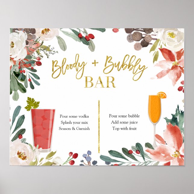 Christmas Floral Bloody and Bubbly Bar Poster (Front)